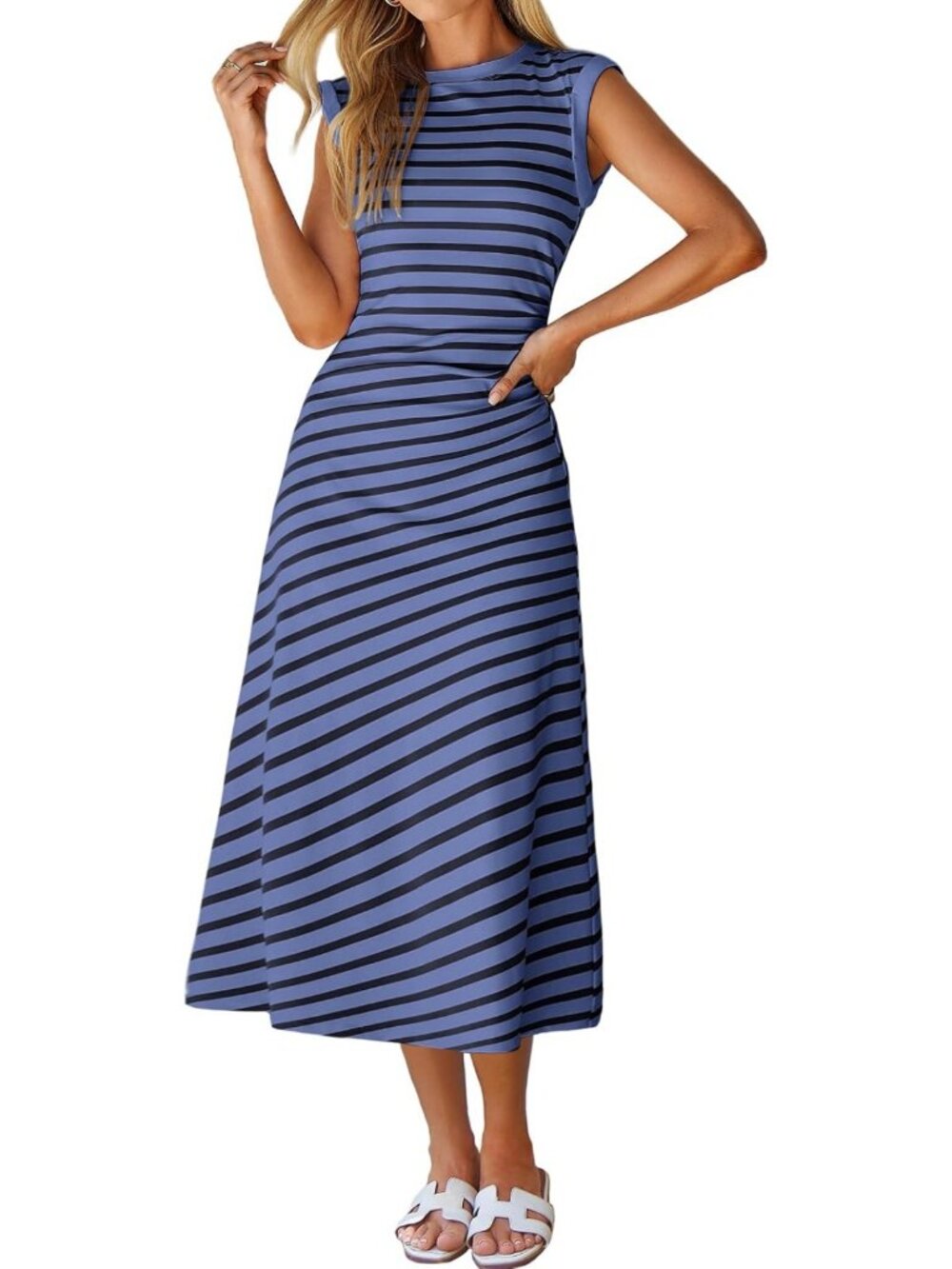 Soft A-Line Midi Dress for Women | Casual Cap Sleeve Summer Dress for Beach